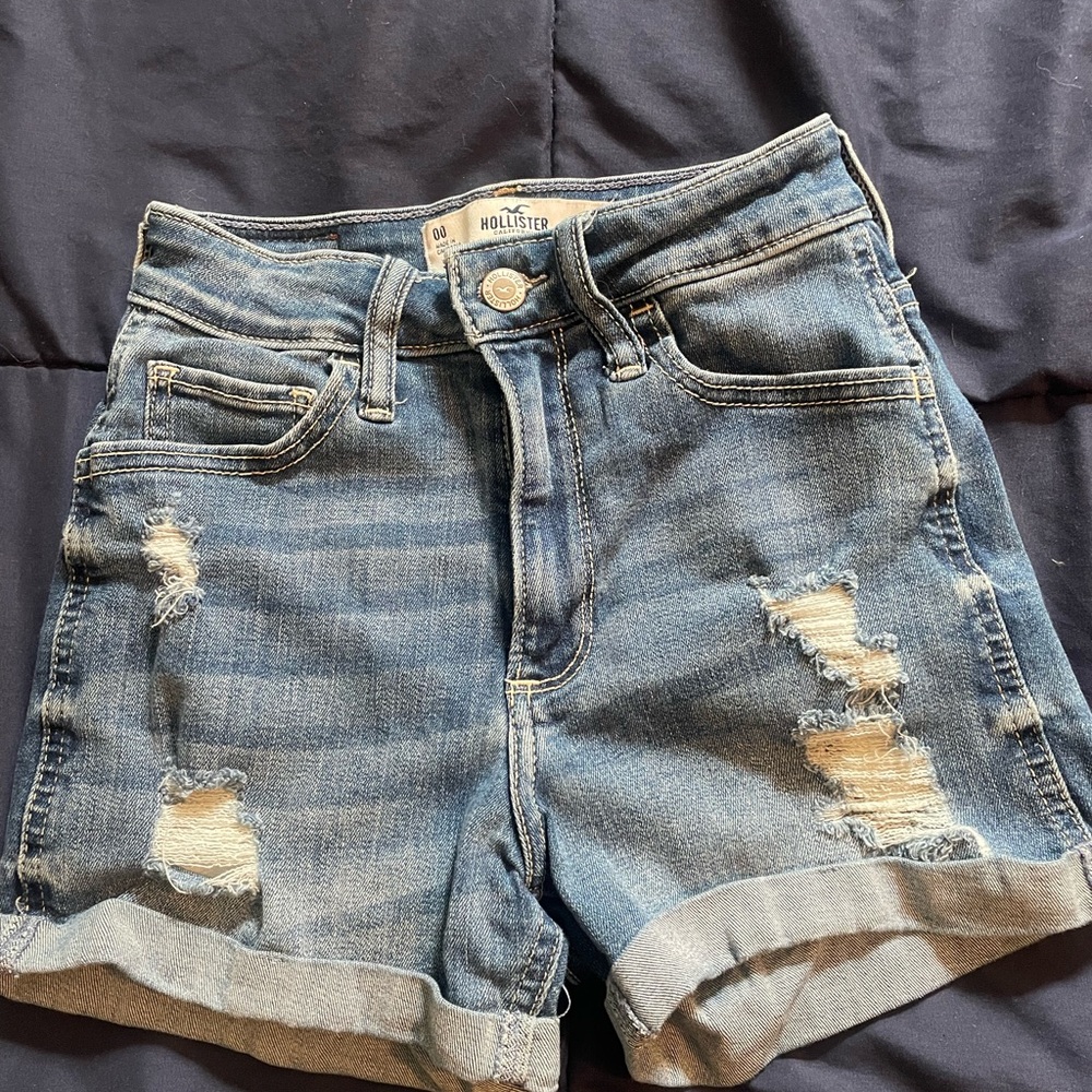 Hollister Blue Jean Shorts Distressed High-Waisted